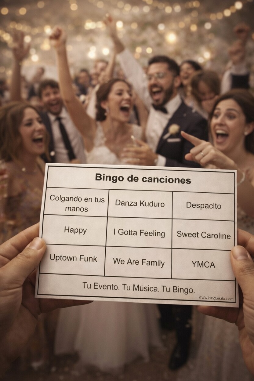 Cartón de bingo de canciones en una boda